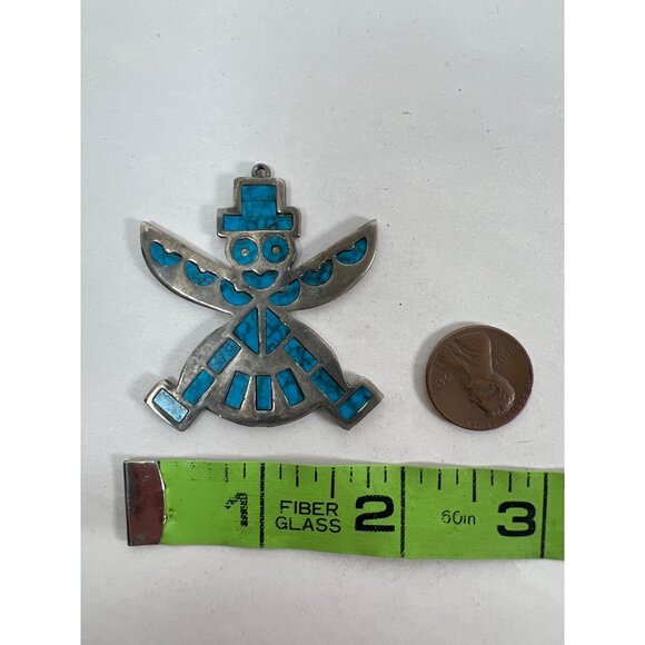 VTG Roma Knifewing Dancer Kachina Zuni Faux Turquoise Inlay Pendant Silver Plate - Picture 5 of 6